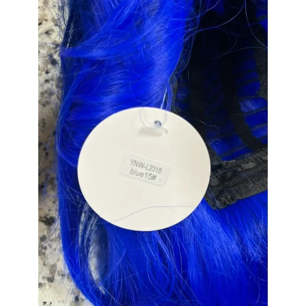 NOSTALGIA Dark Blue Wig with Bangs for Women, 26 Inch Wavy Synthetic Wig